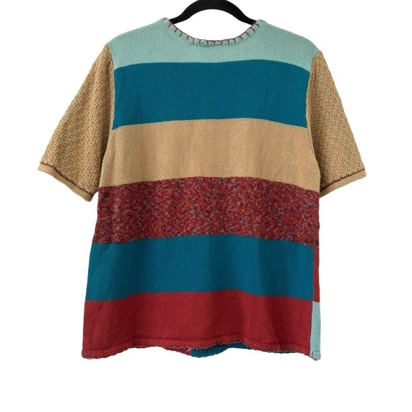 Vintage Patchwork Tan Red & Blue Sweater - Picture 2 of 2